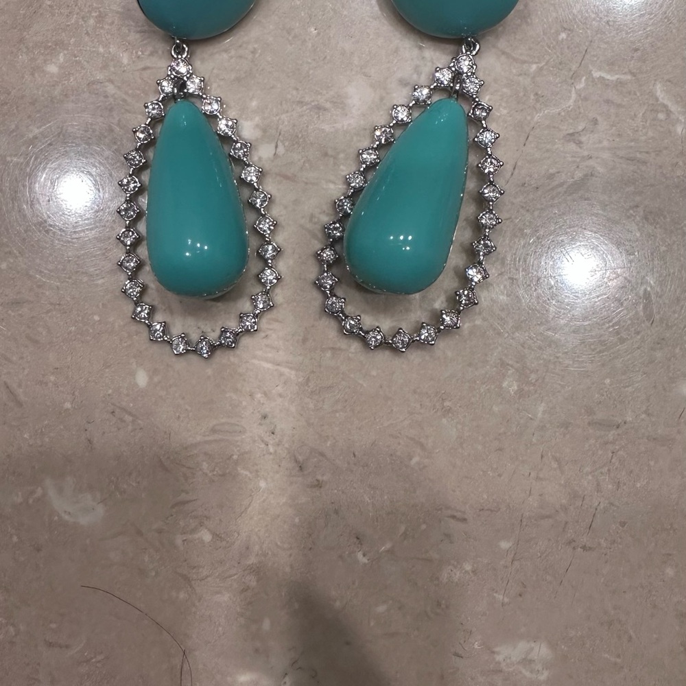Lele Sadoughi Blue and Silver Teardrop Earrings with Crystal Accents